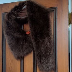 Luxurious Brown Faux Fur Scarf With Orange Fastener Strap